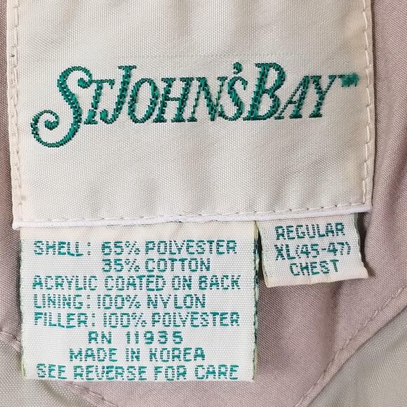 Vintage St Johns Bay Jacket Mens XL Tan Hooded Bomber Puffer Made Korea 90s - Picture 8 of 16